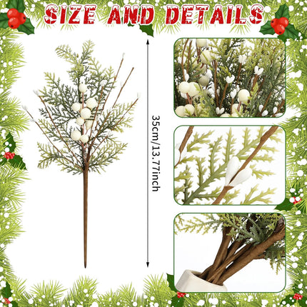 10 Pcs Christmas Floral Picks 13.7 Inch Christmas Berry Picks with Holly Berries Artificial White Berry Stems Pine Sprigs Branches Floral Arrangement for Xmas Tree Wreath DIY Holiday Decor