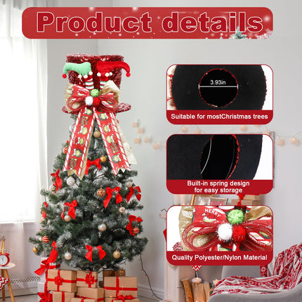 Large Christmas Tree Topper Hat - Red Hat with Elf Legs, Candy Christmas Tree Topper - Perfect for Holiday Decorations, Santa & Grinch Christmas Tree Topper (Red 5)