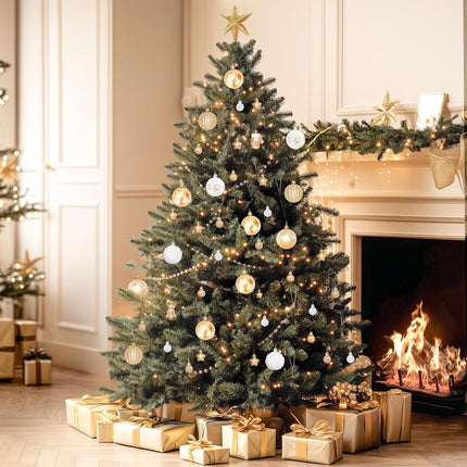 FestiveBliss Christmas Ornaments, 42 Pcs Christmas Decoration Balls or Xmas Tree Ornaments, Shatterproof Plastic Christmas Balls for Holiday Wreath Garland Decor, (Gold & White)