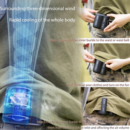 Mini Waist Fan,Portable Fan,3 Speeds Strong Airflow Wearable Personal Clip Fan,Rechargeable Belt Clip Fan With Usb Port