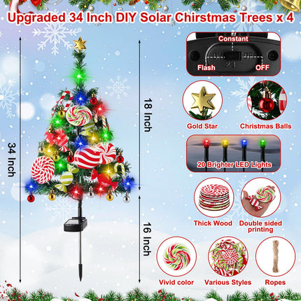 4 Pack 34 inch Solar Christmas Tree Lights Outdoor Waterproof Christmas Decorations Tree Lights Garden Stake Lights Decor 80 LED Lights Xmas Tree Light for Pathway Lawn Patio Yard Landscape