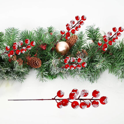 32 Pack Christmas Tree Decoration, 8 Inch Artificial Snowy Red Frosted Berry Stems Christmas Picks Filler for Tree, Holly Berries Christmas Tree Ornaments Xmas Holiday Decor