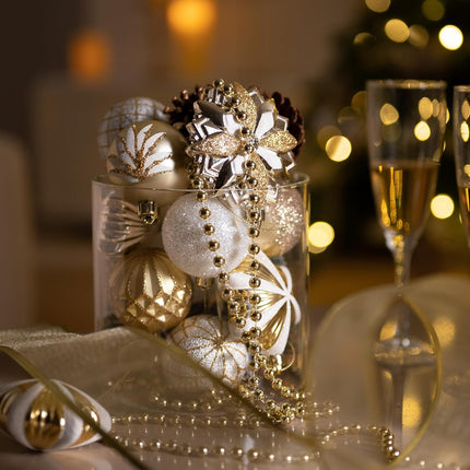 Valery Madelyn Ornaments for Christmas Trees, 130ct White and Gold Shatterproof Christmas Tree Decorations, Elegant Hanging Ball Ornaments Bulk for Xmas Holiday Decor