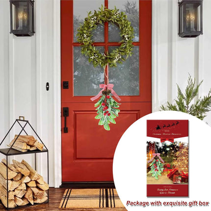 Mistletoe Decoration - Mistletoe Christmas Decor Plaid Bow Red Berries Christmas Ball Ornaments,Kissing Ball Artificial Dry Leaf Hanging Decoration Mistletoe Herb for Tree/Door 1