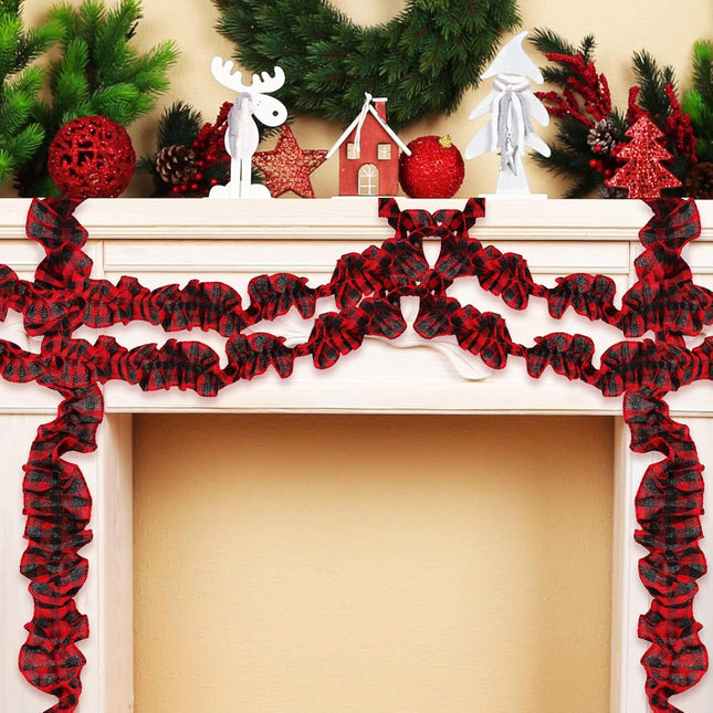 Tatuo 4 Rolls Plaid Christmas Tree Garland Rustic Craft Garland Christmas Tree Ribbon for Christmas Crafts Decoration, Floral Bows Craft, 9 Feet (Black and Red)