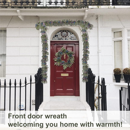 Artgar Eucalyptus Wreath, 18" Front Door Eucalyptus Wreath, Four Season Wreath, Lavender Green Wreath with 20 LED Lights for Front Door, Windows, Walls, Farmhouse, Home Year Round Decoration
