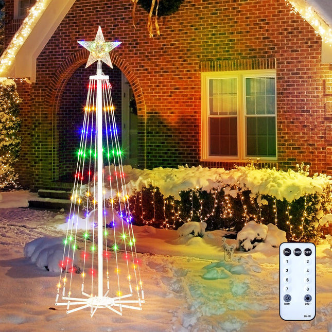 LED Christmas Cone Tree Light with Remote, 4 Feet 110 LED Outdoor Lightshow Christmas Tree with Star Topper, Dimmable Artificial Christmas Tree for Porch Yard Patio Indoor Decorations, Multicolor