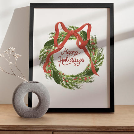 HAUS AND HUES Merry Christmas Wreath Wall Art Decor - Made in the USA - Unframed 12x16 (Wreath)