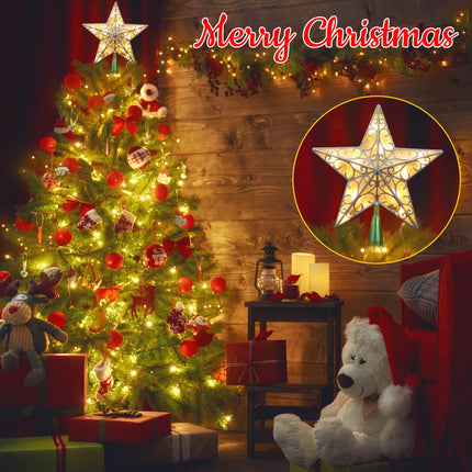Brizled 9.5” Christmas Star Tree Topper, Glittered Silver Treetop Star, 3D Star Christmas Tree Topper with 10 Lights, UL Lighted Xmas Tree Topper for Christmas Tree Decorations