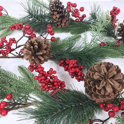 Artificial Christmas Pine Garland with Spruce Cypress Pinecones Red Berry Garland Winter Greenery Garland for Holiday Season Mantel Fireplace Table Runner Centerpiece Decoration 6.6 feet