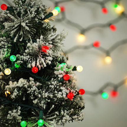 BOHON Red White and Green Christmas Lights Outdoor Faceted G15 50 LED 17ft Plug in Mini Globe String Lights Warm Waterproof Extendable Green Wire for Indoor Patio Xmas Thanksgiving Tree Decoration