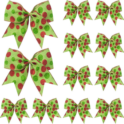 12 PCS Red Green Christmas Bows Decoration, 6 Inch Large Bow Ornaments for Christmas Tree, Bow Garland Christmas, Christmas Wreaths Bows Xmas Tree Elf Dot Bows Ribbons Ornaments for Party