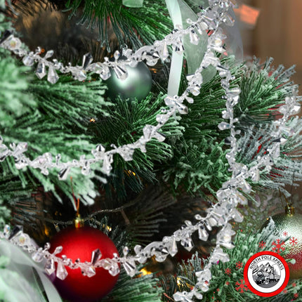 9 Foot Silver & Clear Crystal Acrylic Bead Christmas Garland Iridescent Christmas Tree Garland Perfect for White Winter Theme Trees Garland Christmas Decorations for Indoor Use