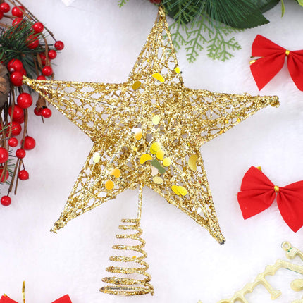 URATOT Glittered Christmas Tree Topper Metal Christmas Treetop Hallow Wire Star Topper for Christmas Home Decoration (6 inches, Gold)
