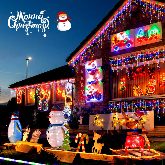 JMEXSUSS 400 LED 33.8Ft Icicle Christmas Lights Outdoor, Multicolor Icicle Lights with Remote, Plug in Connectable Christmas Lights for House Outdoor Indoor Patio Fireplace Christmas Decor