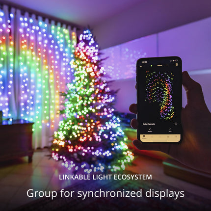 Twinkly Curtain 5x7ft LED RGB, Outdoor and Indoor 210 LED Light Chain, Smart Multicolor RGB LED Lights, Compatible with Alexa, Google Home, IP44, App Mapping, Transparent Wire