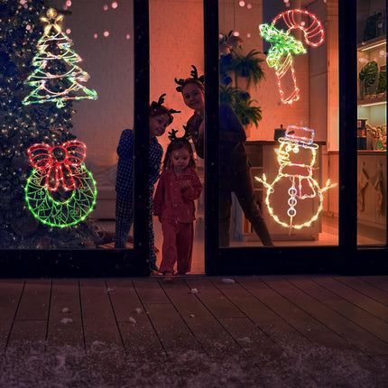 Christmas Window Decorations Lighted, 4 Pack 16" Plug-in Christmas Window Silhouette Lights for Christmas Holiday Indoor Wall Decorations (Cane & Wreath & Xmas Tree & Snowman)