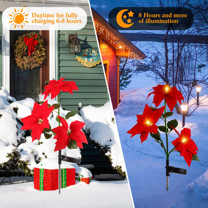 VIHOSE 4 Pieces Christmas Solar Poinsettia Stake Flowers Lights Waterproof Trees Pathway Lights Poinsettia Garden LED Lights Outside Decorations for Pathway Yard Garden Lawn Outdoor Decorative