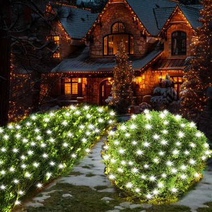 White Christmas Lights Outdoor Waterproof Solar Powered, 100Led 5ftx5ft Net Lights Outdoor Mesh Lights with Remote, 8 Modes Connectable Net Christmas Lights for Bushes Christmas(Cool White)