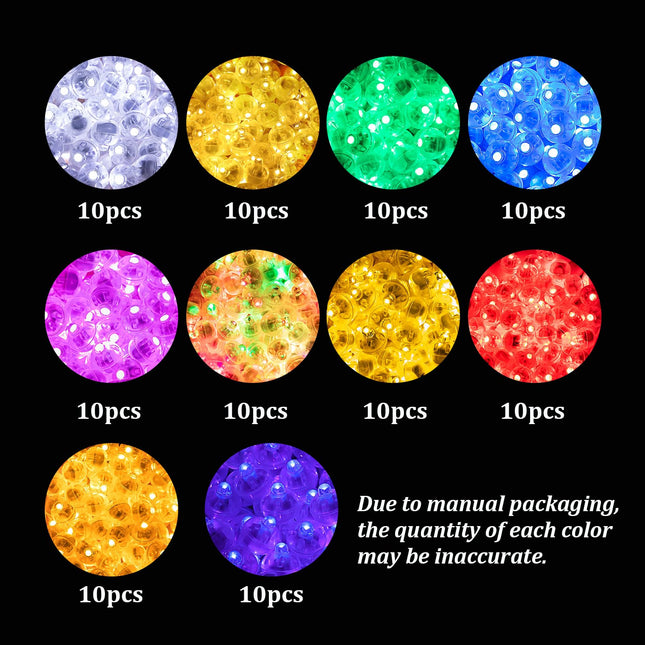 100 Pcs 10 Colors Balloon Lights, LED Assorted Colors Flash Lights, Mini Ball Lights Round LED Ball Lamp for Paper Lantern Balloon Birthday Party Wedding Halloween Christmas Decoration (Mixed Colors)