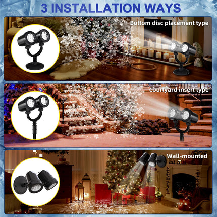 Snowflake Projection Light, Christmas Outdoor Double Headed Snowflake Projection Light, LED Snowfall Spotlight IP65 Waterproof Rating, Suitable for Christmas Garden Decoration (HT-TY-13)