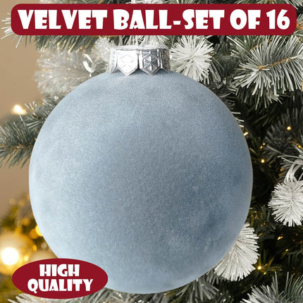 16 Pcs Velvet Christmas Balls Ornaments, 3.15" Shatterproof Flocked Christmas Tree Ornaments, Velvet Christmas Ornaments Xmas Tree Balls, Christmas Tree Decorations Brown Green Beige Dusty Blue