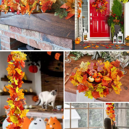 4 Packs Artificial Fall Leaves Garland, 5.9Ft/Pieces Autumn Maple Leaves Mantle Garland Hanging Vines for Home Decor Wedding Halloween Thanksgiving Christmas Indoor Outdoor Decorations by wohohoho