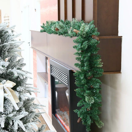 Christmas Garland by KALOR - 9 feet Pine Garland with 50 Battery Operated Lights - Christmas Décor with Pine Cone for Indoor Home Holiday Xmas Decorations