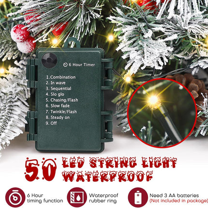 Noverlife 2 Packs Christmas Tree Frosted Urn Filler, 26 Inches Pre-lit Snowy Xmas Pine Tree Planter Pots Filler with Cones & Berries, Outdoor Artificial Tree with 50 LED Lights (Not Included Planter)