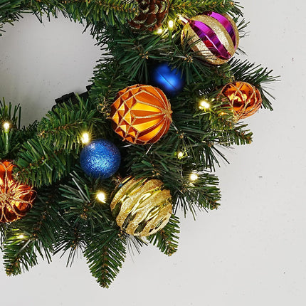 Pre-Lit Artificial Christmas Wreath 20 Inches Battery Operated Timer Lighted Christmas Wreath, Artificial Wreath Christmas Decoration Home Indoor Outdoor