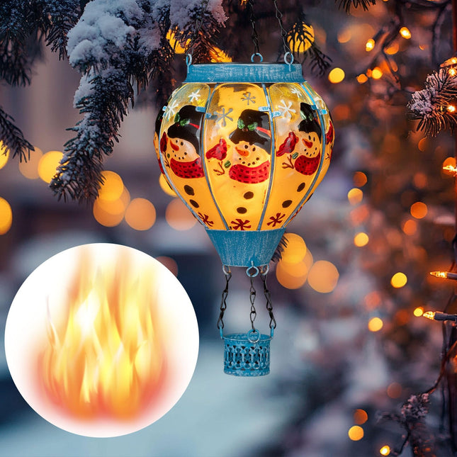 Hot Air Balloon Solar Lantern - Christmas Flickering Flame Outdoor Waterproof Hanging Solar Lanterns for Patio Yard,Lawn Porch,Garden Snowman
