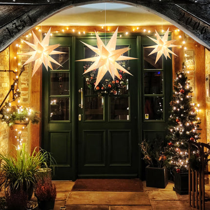18" Moravian Star Outdoor Light - 18 Point White Christmas Star Indoor, 3D White PVC, Waterproof IP44, Battery Operated with Timer for Ballroom Porch Wedding Christmas Holiday Decoration