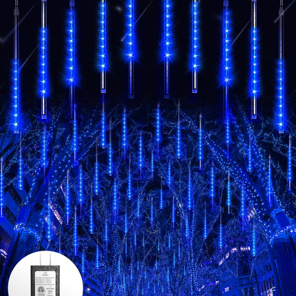 Blingstar Meteor Shower Lights Outdoor 10Tubes 16 Inch 360 LED Christmas Lights Waterproof Falling Rain Lights Plug in Dripping Icicle Lights for Tree Porch Roof Yard Xmas Halloween Decoration, Blue