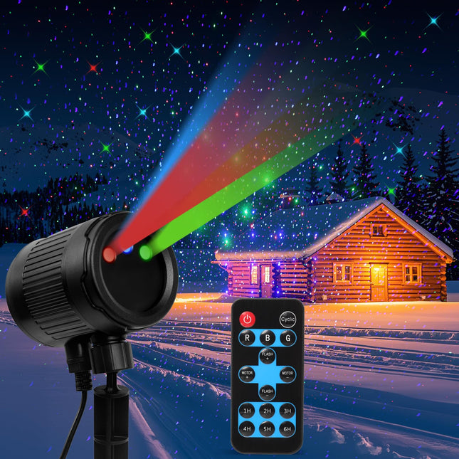 Christmas Laser Lights Outdoor, 3 Colors RGB Laser Christmas Light Outdoor Projector with Remote, Waterproof IP65, Firefly Lights Starry Show, for Indoor/Outdoor Garden Decor, Home, Christmas, Party
