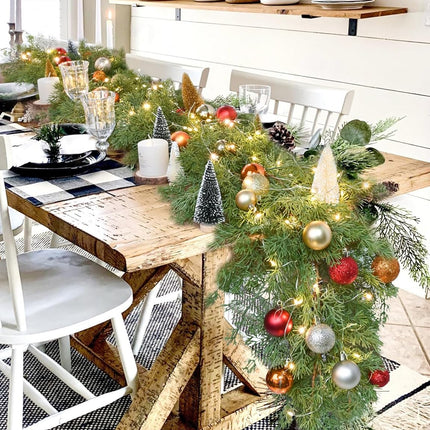 6FT Pine Christmas Garland, Artificail Christmas Greenery Garland with 50LED Lights,Realistic Cedar Garland Cypress Garland for Holiday Mantel Fireplace Table Centerpiece Decoration