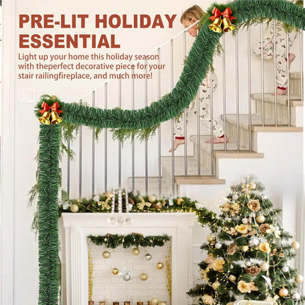 54 Feet Christmas Garland - 3 Stands Artificial Evergreen Garland Soft Greenery Garland Set for DIY Christmas Decoration, Non-Lit Indoor Outdoor Garlands for Stair Railing/Mantle/Holiday/Party Decor