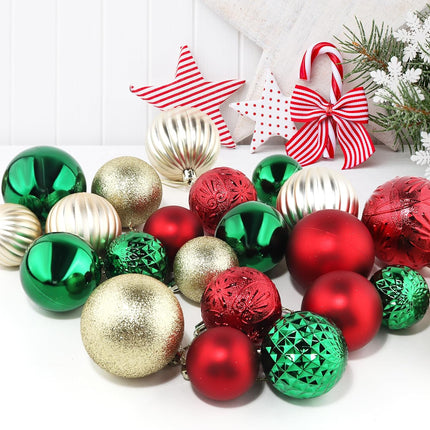 Annecy Christmas Tree Ornaments - 30 PCS Shatterproof Plastic Christmas Ball Ornaments Set for Xmas Tree, Holiday, Wreath & Party Decorations (Multi-Size, Red, Green, Gold)
