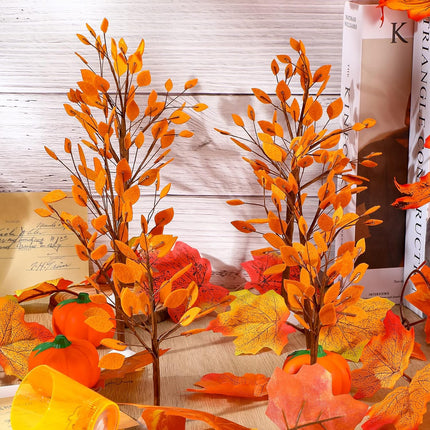 Halloween Village Accessories Mini Tree Ornament Autumn Winter Artificial Tree Display Small Bare Branch Trees Fall Fake Branches Tabletop Tree for Home Office Festival Decor, 3 Sizes(Yellow)