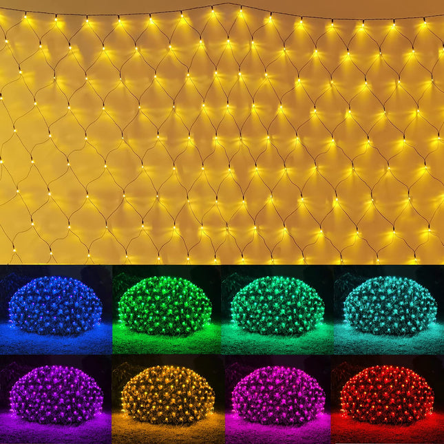 Outdoor Christmas Net Lights, 240 LED 18 Color Changing Bush Lights with Remote, 14.8x4.9ft Multicolor Connectable Waterproof String Lights for Bushes Patio Xmas Tree Wedding Party Home Decor