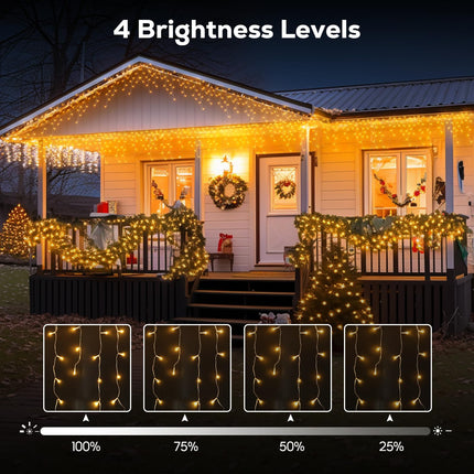 Christmas Icicle Lights Outdoor, 32.8FT 502 LED Warm White Lights for Outside, Plug in Connectable Twinkle Tree Lights 8 Modes Timer Waterproof for Roof Balcony Indoor Holiday Decorations