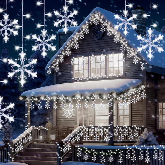 2 Pcs Christmas Snowflake Lights Outdoor, 57.4ft 864 LED Snowflake Light with 72 Drops, 8 Mode and Timer Waterproof Connectable Snowflake String Light for Window Eave Yard, Each 28.7ft 432 LED