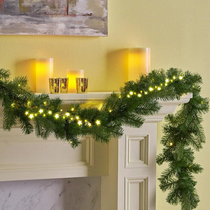 9 FT Real Touch Norfolk Pine Garland Green Artificial Christmas Garland Faux Greenery Garland for Holiday Fireplace Mantle Window Indoor Outdoor Decor, Winter Christmas Decorations (1 PCS)
