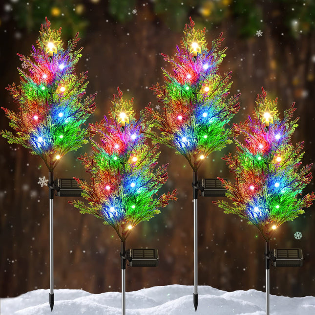 4 Pack Christmas Decorations Outdoor, Solar Christmas Tree Pathway Lights Outdoor Waterproof with Constant & Flashing Modes, Bright 40 LED Multi-Color Solar Christmas Decorations Outdoor Yard