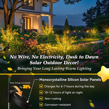 Neporal Solar Lights Outdoor Decorative 2PK, 7-Stems Golden Solar Flowers Outdoor Waterproof for Garden, Yard, Patio,Flower Pots - Gardening Gifts for Women