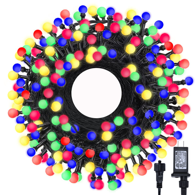 LED Christmas Lights Outdoor,300LED 105Ft 8 Modes Plug-in Connectable Waterproof Globe String Lights for Outdoor & Indoor Decorations (Multi-Colored)