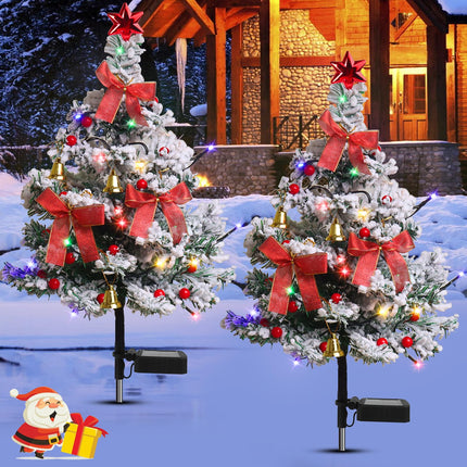 Solar Christmas Tree Lights Outdoor Decorations, 2PCS Waterproof Xmas Tree Light Christmas décor Pathway Lights for Outside Garden Yard Lawn House Front Porch Door (White)