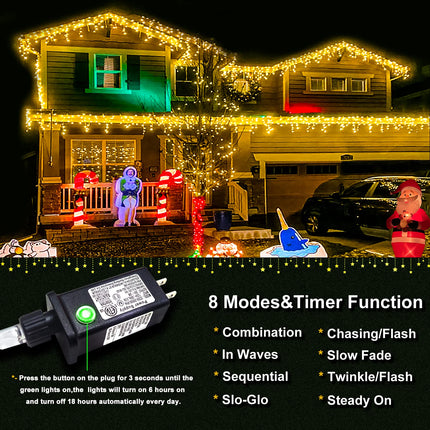 Icicle Christmas Lights Outdoor, 33ft 400 LED Christmas Lights 8 Modes Waterproof with 75 Drops, Plug in Twinkle Fairy String Lights for House Indoor Party Holiday Wedding Decoration, Warm White