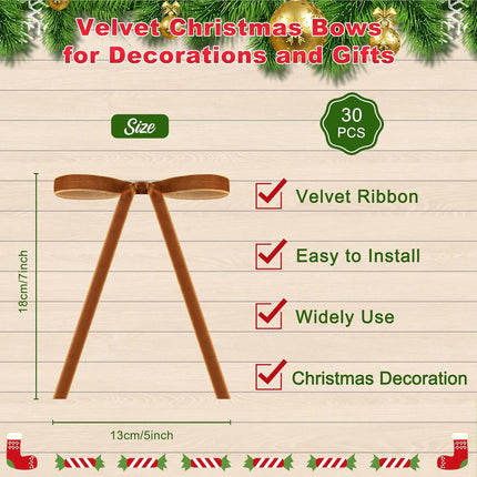 Brightown 30 Pcs Velvet Christmas Wreath Bow 5 x 7 Inch Christmas Tree Bow Rustic Crafts Bows Velvet Ribbon Bow Bulk for Christmas Tree Garland Home Wedding Decoration (Khaki)