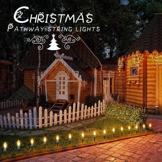 Christmas Pathway String Lights Outdoor - 25.7 Ft. C9 20 Clear Lights with 20 Stakes Connectable Waterproof for Indoor Xmas Party Holiday Commercial Decoration, Warm White