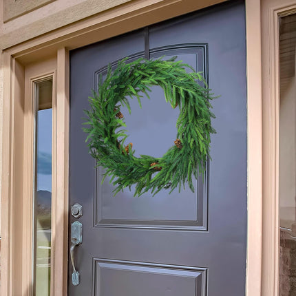 Jutom 24 Inches Christmas Norfolk Pine Wreath with Pine Artificial Christmas Garland for Front Door Windows Wall Pine Greenery Wreath Christmas Decoration Seasonal Indoor Home Decor